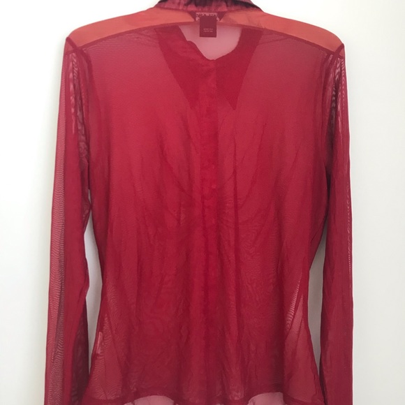 Guess Jeans red mesh button up long sleeve - Picture 4 of 4